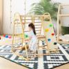 GLACER 8-in-1 Jungle Gym, Wooden Indoor Climbing Gym w/Slide, Swing, Monkey Bars, Rope Ladder, Climbing Rock & Net, Gymnastic Rings, Sturdy Indoor Playground for Boys Girls Ages 3+ (Natural) view 2