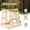GLACER 8-in-1 Jungle Gym, Wooden Indoor Climbing Gym w/Slide, Swing, Monkey Bars, Rope Ladder, Climbing Rock & Net, Gymnastic Rings, Sturdy Indoor Playground for Boys Girls Ages 3+ (Natural) view 4