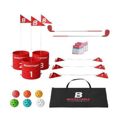 bucketgolf Original Game 3 Hole Travel Set with Clubs - #1 New Backyard Golf Game for The Yard and All Ages Adults and Kids. Beach, Park, School. (1 Right + 1 Left Club)