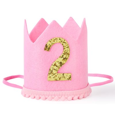 BAOBAOJOY 2nd Pink Birthday Crown for Boys, Cute Birthday Party Crown Hat for Boys and Girls(2 Pink Hat)