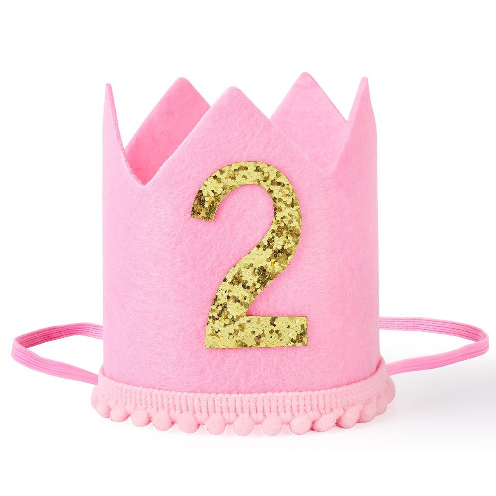 BAOBAOJOY 2nd Pink Birthday Crown for Boys, Cute Birthday Party Crown Hat for Boys and Girls(2 Pink Hat)