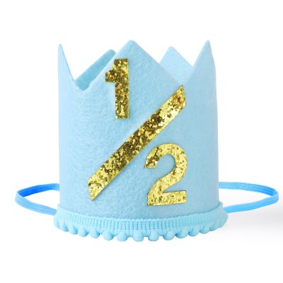 BAOBAOJOY 1/2 Blue Crown Hat for Boys, Cute Birthday Party Crown for Boys and Girls, Birthday Party Decorations(1/2 Blue Hat)