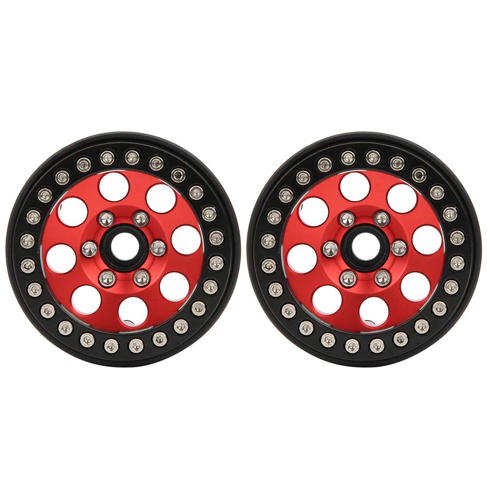 4PCS 1.9 Inch Wheels RC Car Aluminum Beadlock Rim Hub for hsp, redcat, hpi, axial Brand car (Black Red