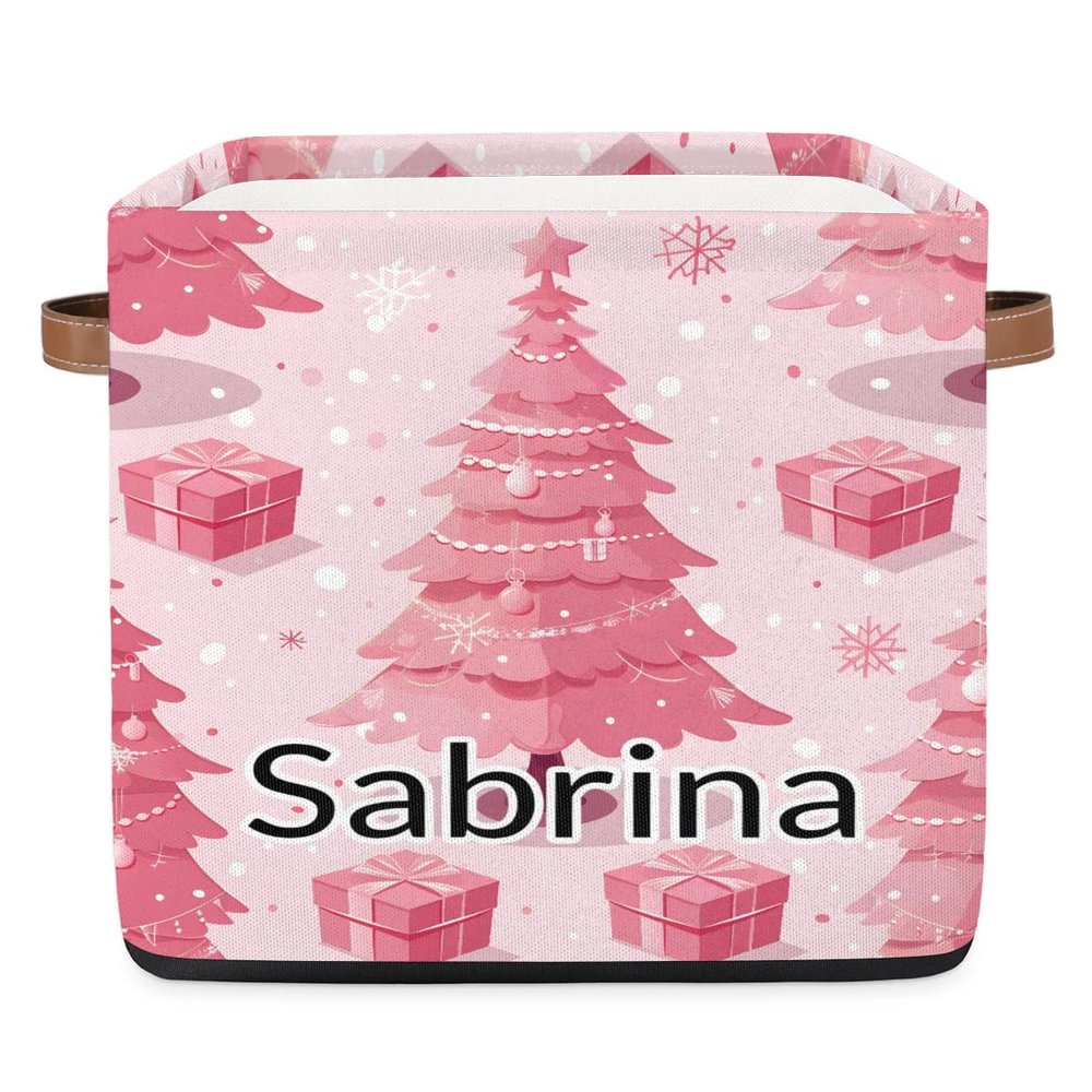 Voloreju Kids Custom Christmas Gifts Storage Basket Organizer with Handles for Boys Girls Personalized Kitchen Storage Basket with Name Square Laundry Hamper