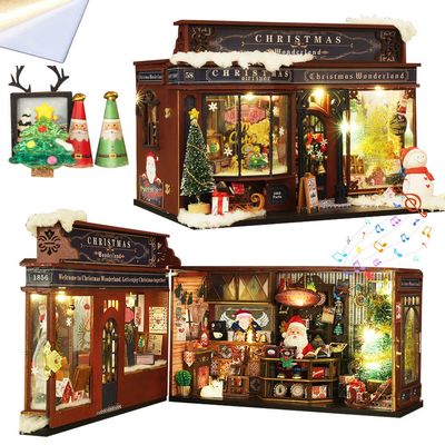 TOPBSFARNY Tiny House Kit with Musical Movement 3D Wooden Dollhouse Miniature Kit for Adults, DIY Wooden Crafts Dollhouse Model Vintage Shop Kits Birthday Home Decor (with Dust Cover)