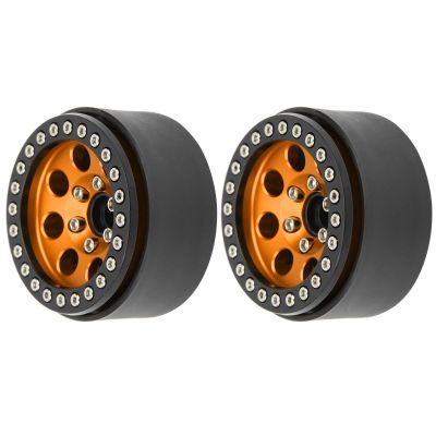 2PCS 1.9 Inch Wheels RC Car Aluminum Beadlock Rim Hub for hsp, redcat, hpi, axial Brand car (Black Gold)