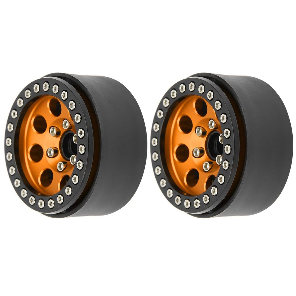 2PCS 1.9 Inch Wheels RC Car Aluminum Beadlock Rim Hub for hsp, redcat, hpi, axial Brand car (Black Gold)