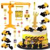17 Pack Construction Vehicles Cake Toppers Set Acrylic Number 4 Cake Picks Road Sign Tower Digger Cupcake Toppers for Construction Theme Baby Shower Kids 4th Birthday Party Cake Decorations Supplies view 1
