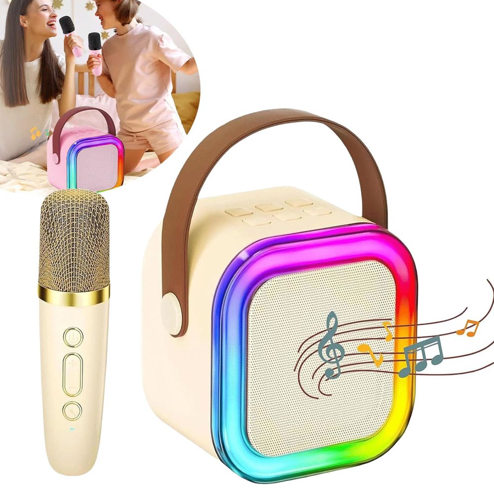 Mini Karaoke Machine, Mini Karaoke Machine with 2 Wireless Microphones, Kids Portable Mini Karaoke Machines, Sing Anywhere (White,Single Microphone)