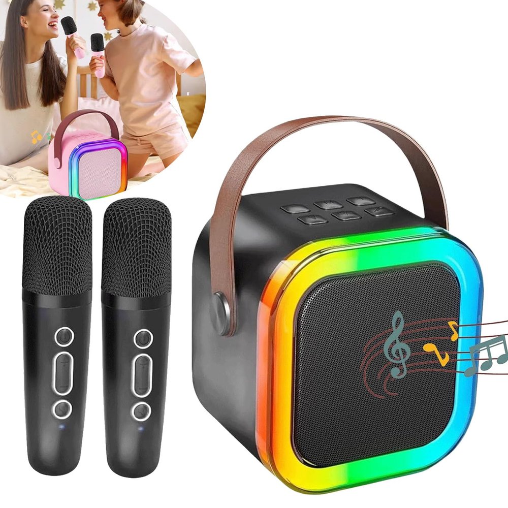 Mini Karaoke Machine, Mini Karaoke Machine with 2 Wireless Microphones, Kids Portable Mini Karaoke Machines, Sing Anywhere (Black,Two Microphone)