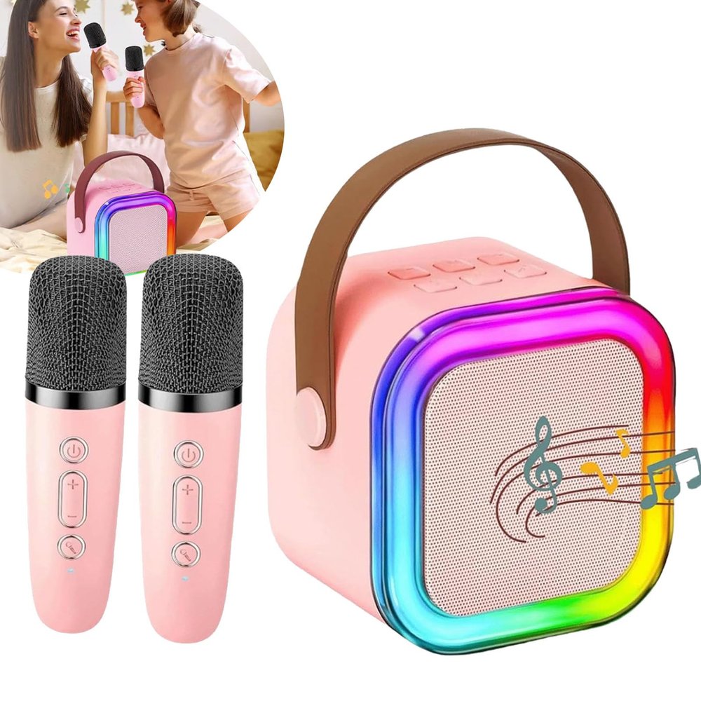 Mini Karaoke Machine, Mini Karaoke Machine with 2 Wireless Microphones, Kids Portable Mini Karaoke Machines, Sing Anywhere (Pink,Two Microphone)
