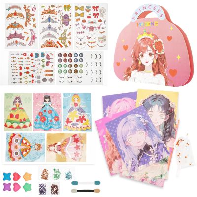 3 in 1 Princess Art Craft Kits, DIY Dress Up Game Set with Diamond Art, Dress Up Sticker Books, Paper Makeup Activity Art Craft Kits for Girls Ages 4 5 6 7 8 9+ Year Old, Ideal Birthday Gift (Style 1)