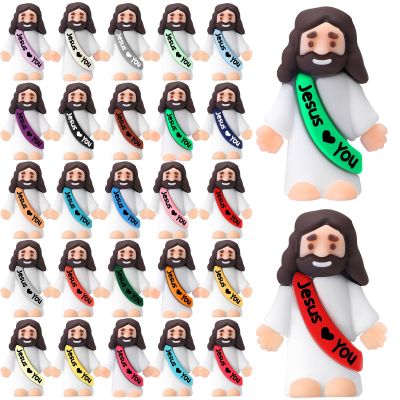 Bememo 25 Pcs Little Jesus Figures Original Design Jesus Love You Mini Rubber Toys to Hide and Seek Christmas Religious Party Favors Sunday School Baptism Gifts(Colorful)