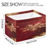 Nander Red Background Christmas Gold Snowflakes Storage Basket 1PCS,Foldable Storage Bin Waterproof Laundry Basket Storage Box with Handle for Home Closet & Office Living Room view 3