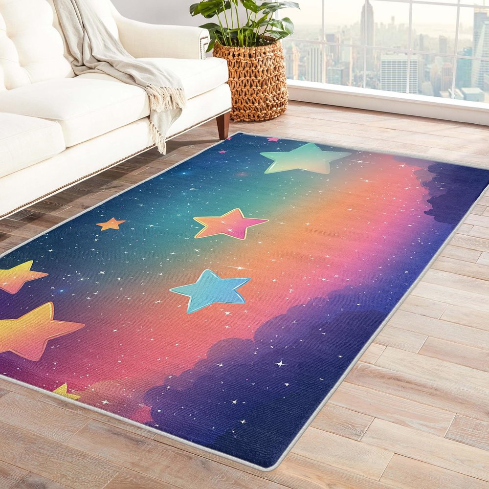 Xyzdorv Kids Star Rug 5x7 for Girls Bedroom - Night Sky Room Decor Large Area Rugs, Galaxy Carpet for Nursery Playroom Classroom, Soft Non Slip Washable Floor Rug