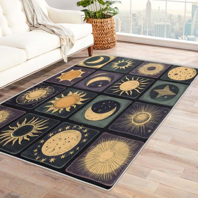 Xyzdorv Kids Sun and Moon Rug 6x9 for Childrens Bedroom - Celestial Room Decor Large Area Rugs, Mystical Zodiac Carpet for Nursery Playroom Classroom, Soft Non Slip Washable Floor Rug