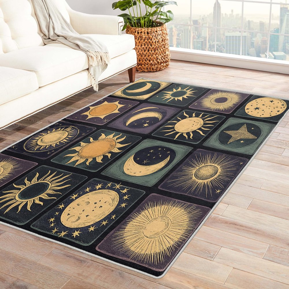 Xyzdorv Kids Sun and Moon Rug 6x9 for Childrens Bedroom - Celestial Room Decor Large Area Rugs, Mystical Zodiac Carpet for Nursery Playroom Classroom, Soft Non Slip Washable Floor Rug