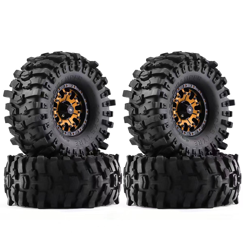 1.9 inch 1/10 RC Crawler tires 4 Pcs 118mm Replica Aluminum Wheel Rim Universal Fits most 1/10 RC Crawler cars such as SCX10 Triple TRX4 90046%t028, etc. (Gold)