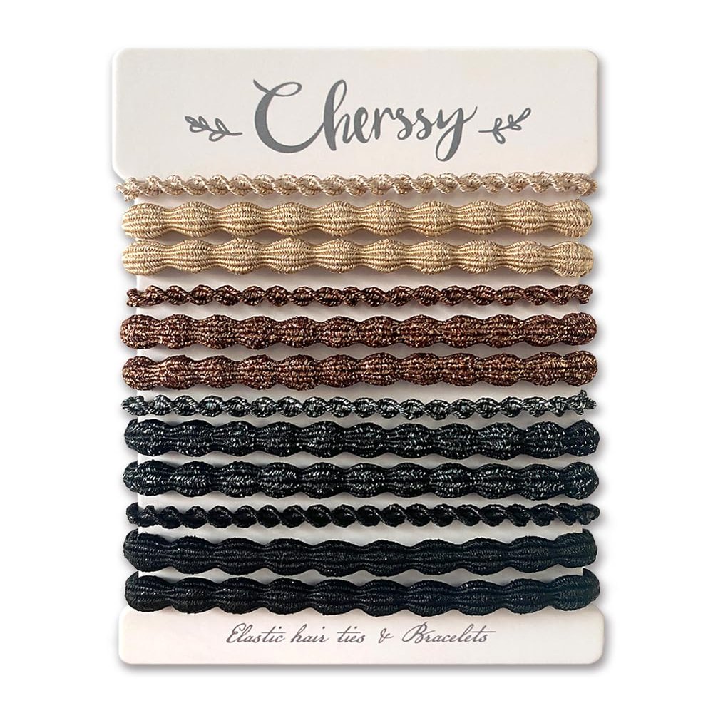 Pea Hair Tie Bracelets for Women, 12pcs Glitter Hair Elastics Rubber Bands, Decorative Ponytail Holders for Thick & Thin Hair