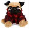 DolliBu Super Soft Pug Dog Stuffed Animal with Plaid Red Hoodie Sweater and Personalization - Pug Dog Plush Lumberjack Stuffed Toy with Plaid Jacket Dress Up for Christmas, Holiday, Winter - 8 Inches view 1