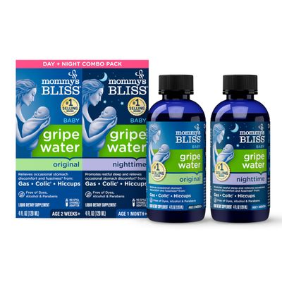 Mommy's Bliss Gripe Water Day & Night Combo, Infant Gas & Colic**, Gripe Water for Babies, Gentle & Safe, 1 Month+, 4 Fl Oz (Pack of 2)