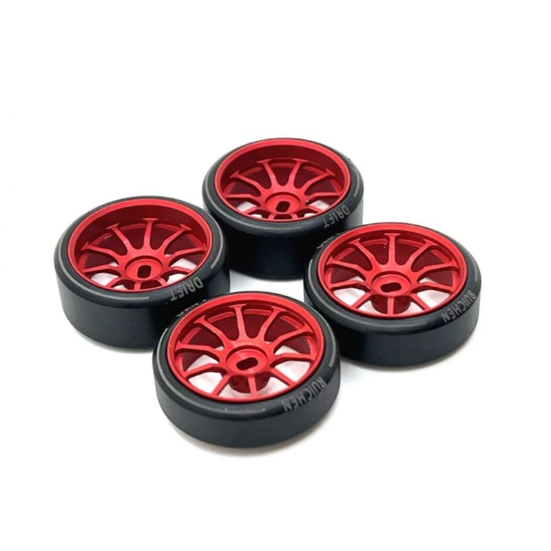 1/28 27mm Drift Tire Tyre Metal Wheel Rim for Wltoys 284131 K969 K979 K989 P929 Kyosho Mini-Z 1:28 RC Car Upgrades Parts(Red)