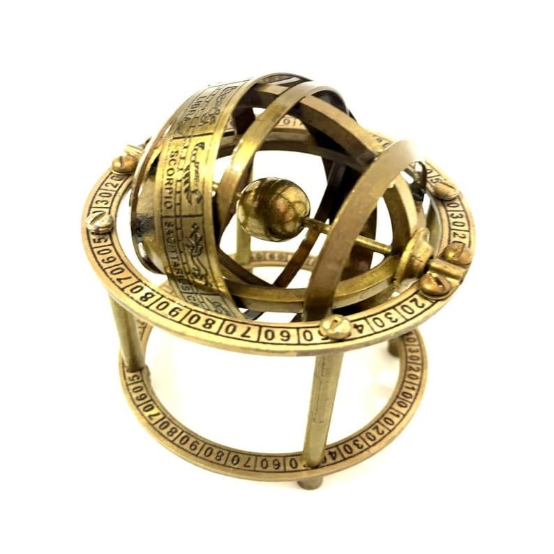 Brass Engraved Armillary Sphere Astrolabe Maritime Collectible Globe