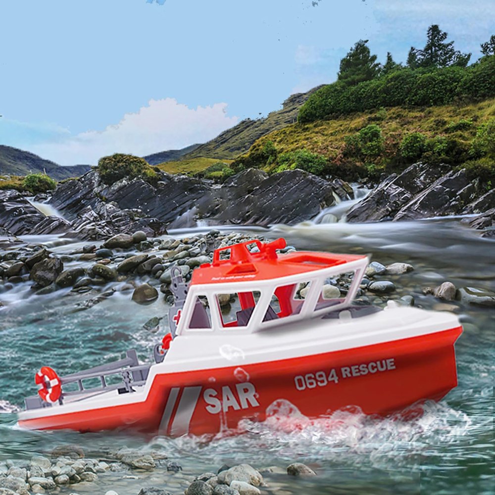 Ssccgym RC Jet Boat Remote Control Boat Port Tugboat Watercraft 8km/h 1/12 Scale 2.4Ghz 4CH for 14y+ Beginners on Lake Pool RTR/White