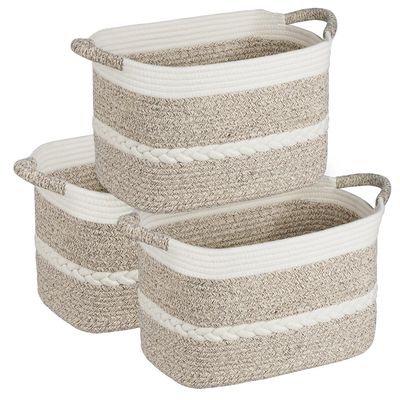 AivaToba 3 Pack Storage Basket: Toy Cotton Rope Box with Handles - Decorative Box for Clothes, Blankets, Toys, Books