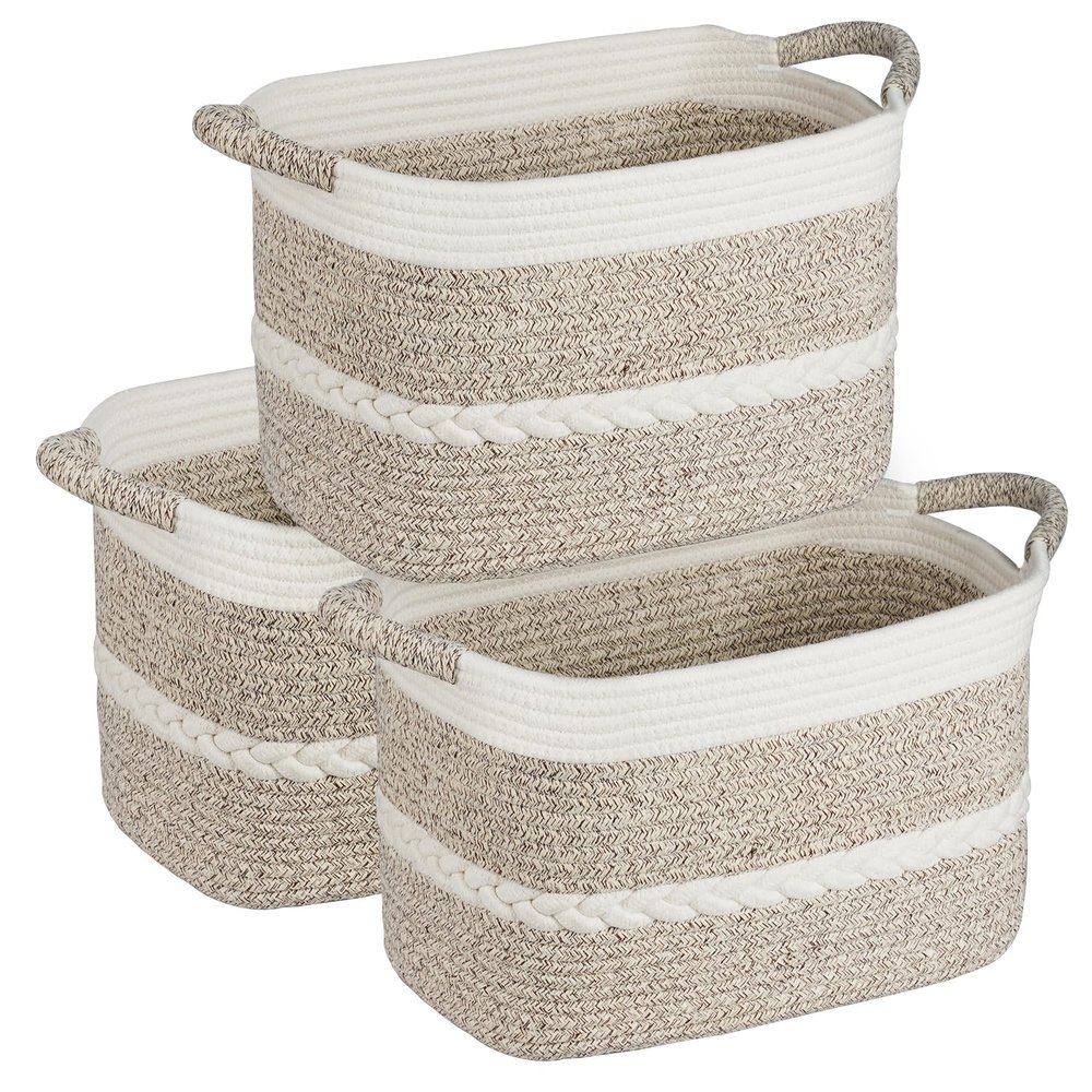 AivaToba 3 Pack Storage Basket: Toy Cotton Rope Box with Handles - Decorative Box for Clothes, Blankets, Toys, Books