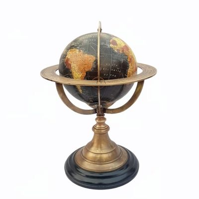 10" Brass World Map Globe, Handcrafted, Antique Finish, Table Top Decorative, Engraved Armillary, Gift