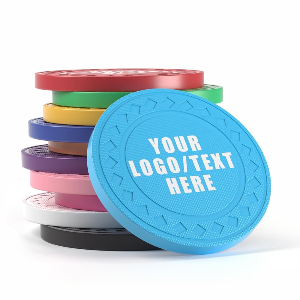 100 Personalized Plastic Diamond Chips, Print Your Image and Text, Tokens for Casino Player, Board Game, Late Night Poker Game, Party, Bar, Golf Ball Markers, Business Cards, Redemption (Light Blue)