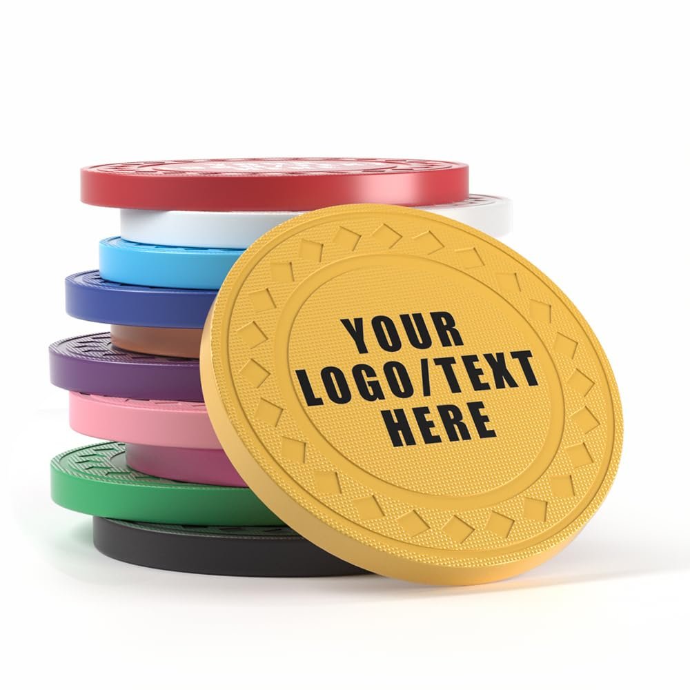100 Personalized Plastic Diamond Chips, Print Your Image and Text, Tokens for Casino Player, Board Game, Late Night Poker Game, Party, Bar, Golf Ball Markers, Business Cards, Redemption (Yellow)