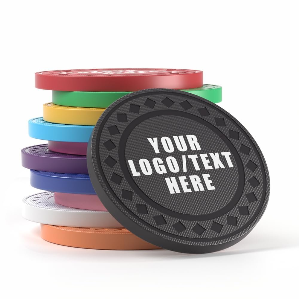 100 Personalized Plastic Diamond Chips, Print Your Image and Text, Tokens for Casino Player, Board Game, Late Night Poker Game, Party, Bar, Golf Ball Markers, Business Cards, Redemption (Black)