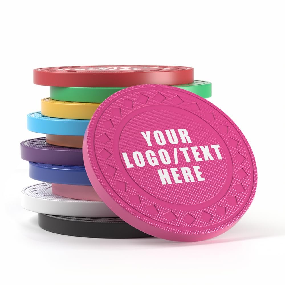 100 Personalized Plastic Diamond Chips, Print Your Image and Text, Tokens for Casino Player, Board Game, Late Night Poker Game, Party, Bar, Golf Ball Markers, Business Cards, Redemption (Rose Red)