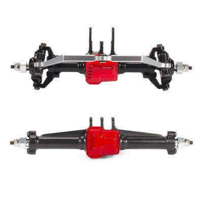 1 Set Metal Front and Rear Complete Axles for 1/18 RC Car Crawler TRX4M Defender Bronco K10 Chassis Upgrade Parts (Red Black)