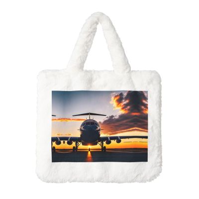Aircraft Plane at Sunset Plush Ladies Handbag  Autumn and Winter, Large Capacity Wallet Purse, Versatile Accessory and Perfect Gift