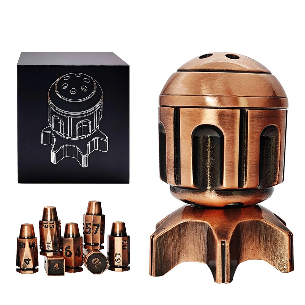 Roulette Dice Spinner for DND Dice Set, 7 Metallic Polyhedral D&D Dice with Gift Case for DND Game, RPG Role Playing Table Game Gifts (Copper)