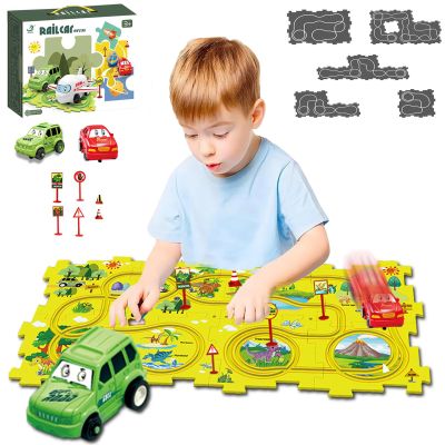 Nukids Puzzle Racer Kids Car Track Play Set, Toys for 3-6 Year Old Boys, Dinosaur Theme, 15PCS