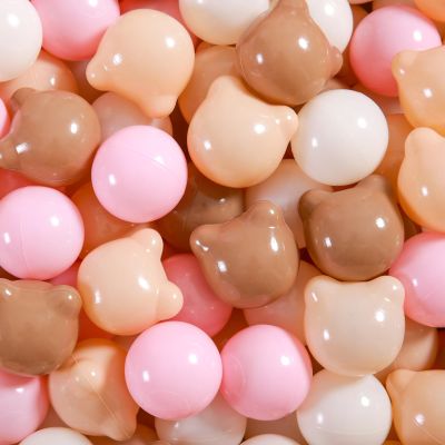 GOGOSO Bear Ball Pit Balls Shapes BPA Free Plastic Play Balls Crush Proof Kids Toddlers Baby Pastel Pelotas Toy Shaped Giant Friendship Bracelet, 2.15inch 100pcs, Coffee Pink