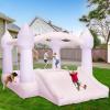 AKSPORT Inflatable Bounce House,White Castle Bounce House for Kids 3-6 Indoor & Outdoor Inflatable Bouncer House with Slide & Air Blower & Balloons for Kids Birthday Party,Wedding Party view 1