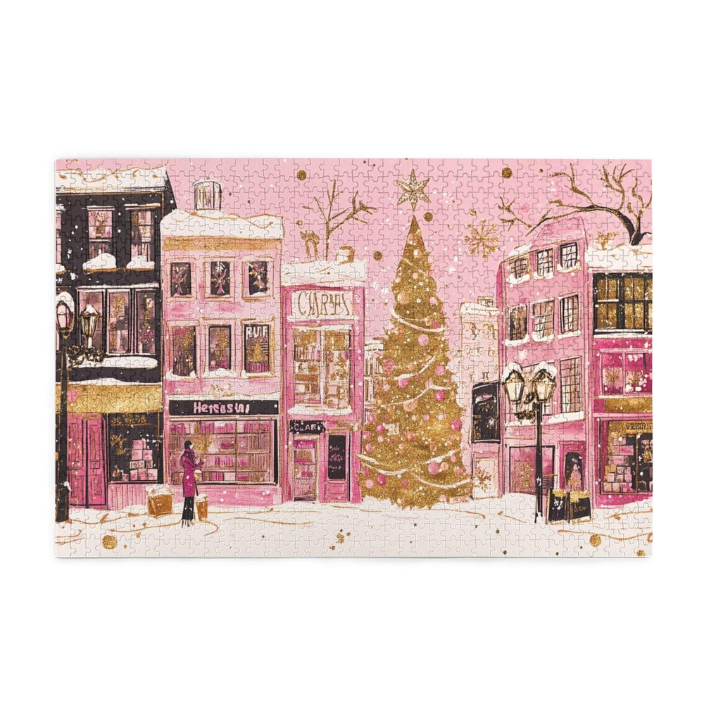 MA6GE8DE Pinks Christmas Shop 1000 Piece Funny Jigsaw Puzzles,Creative Activity Hobbies for Adults,Unique and Beautiful Design,Vibrant Colors Wooden Puzzle,Enjoy The Puzzle Solving Process