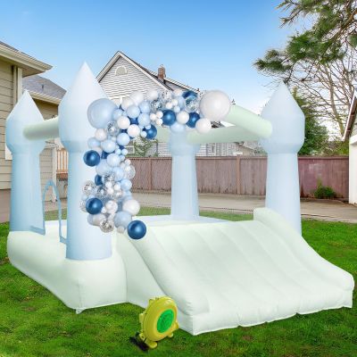 AKSPORT Inflatable Bounce House,White Castle Bounce House for Kids 3-6 Indoor & Outdoor Inflatable Bouncer House with Slide & Air Blower & Balloons for Kids Birthday Party,Wedding Party