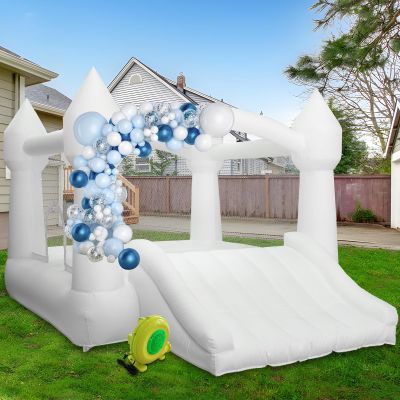 AKSPORT Inflatable Bounce House,White Castle Bounce House for Kids 3-6 Indoor & Outdoor Inflatable Bouncer House with Slide & Air Blower & Balloons for Kids Birthday Party,Wedding Party