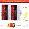 23Pcs Cartoon Ball Birthday Decorations, Red Black White 3.3x8.2ft Tinsel Foil Fringe Curtains Banners and Cute Balloons for Anime Pika Theme Birthday Party Decorations Boys and Girls Party Supplies view 3