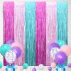 22Pcs Cute Dollhouse Party Decorations, Purple Pink 3.3x8.2ft Tinsel Foil Fringe Curtains Banners and Multicolour Balloons for Cartoon Theme Birthday Decorations Boys and Girls Party Supplies view 1