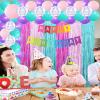 22Pcs Cute Dollhouse Party Decorations, Purple Pink 3.3x8.2ft Tinsel Foil Fringe Curtains Banners and Multicolour Balloons for Cartoon Theme Birthday Decorations Boys and Girls Party Supplies view 2