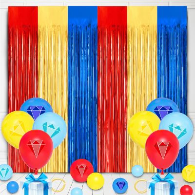 24Pcs Cartoon Hedgeho Birthday Party Decorations, Red Blue Yellow 3.3x8.2ft Tinsel Foil Fringe Curtains Banner and Balloons for Anime Theme Birthday Decorations Boys and Girls Party Supplies