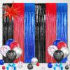 23Pcs Anime Spider Birthday Decorations, Red Black Blue 3.3x8.2ft Tinsel Foil Fringe Curtains Banners and Cobweb Balloons for Spider Theme Birthday Party Decorations Boys and Girls Party Supplies view 1