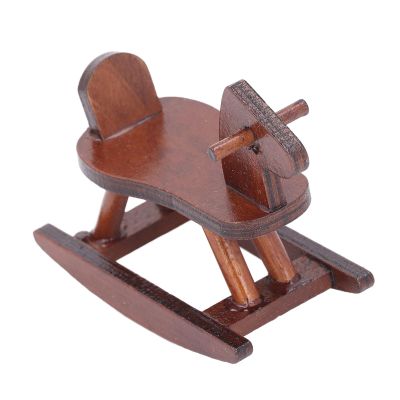 Miniature Wooden Horse, 1:12 Scale Doll House Rocking Horse Doll House Wooden Rocking Simulation Cockhorse for Accessory (Brown)